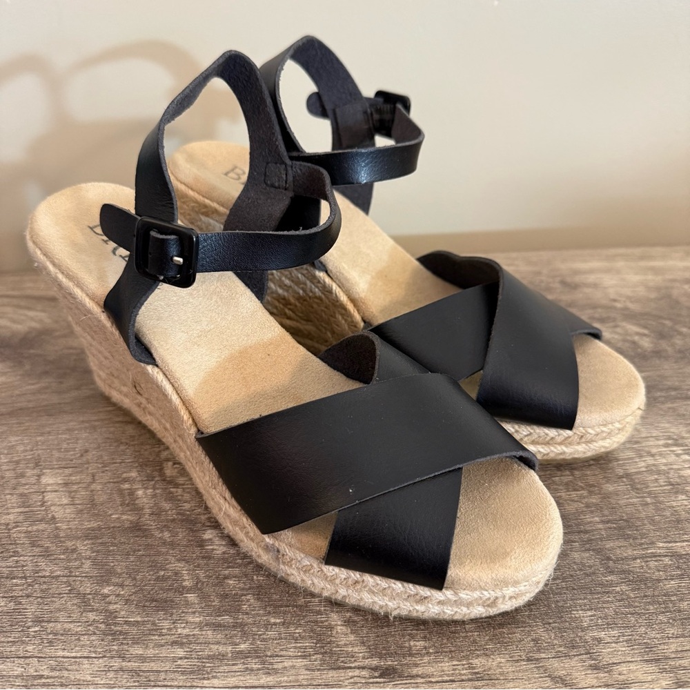 BKE Espadrille Wedge Sandals Black Women’s Size 7.5 Ankle Strap Buckle